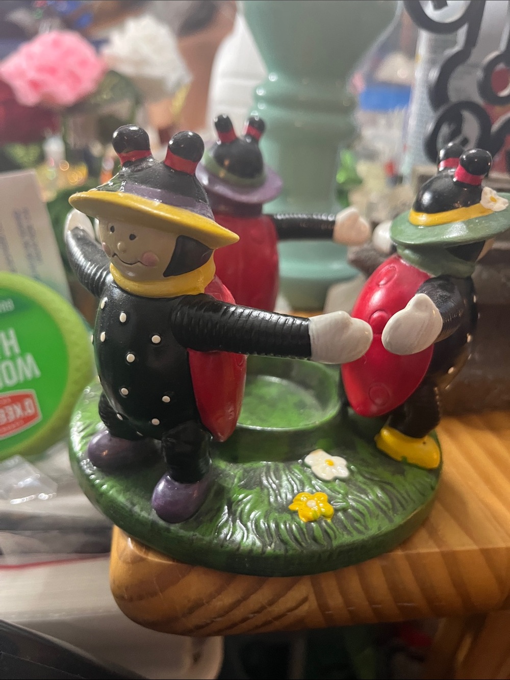 Whimsical Ladybug Figurine candle holder trio